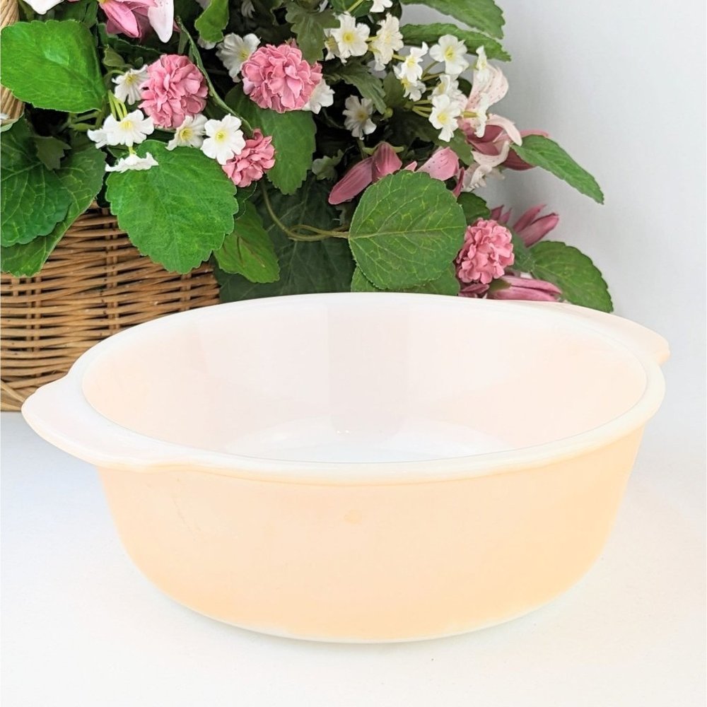 Copper Tint Anchor Hocking 2QT Round Casserole Pan 1960s Fire King Baking Dish